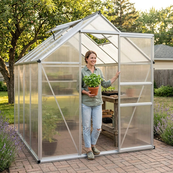 Greenhouse Engineered for Year-Round Growing, Twin-Wall Polycarbonate, Anodized Aluminum Frame, 8x10 Footprint