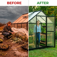 Veridian LuxeFrame 8×12 Greenhouse — Before & After